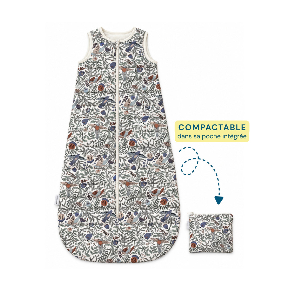 Gigoteuse de voyage Jodhpur minimiz, motif jungle, compactable dans sa poche intégrée